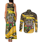 Merry Christmas AFL Richmond Tigers Couples Matching Tank Maxi Dress and Long Sleeve Button Shirt Aboriginal Santa Football Mascot