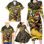 Merry Christmas AFL Richmond Tigers Family Matching Long Sleeve Bodycon Dress and Hawaiian Shirt Aboriginal Santa Football Mascot