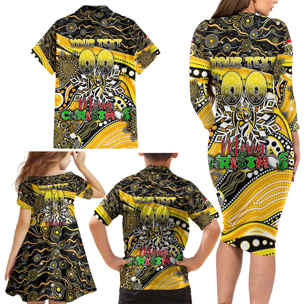 Merry Christmas AFL Richmond Tigers Family Matching Long Sleeve Bodycon Dress and Hawaiian Shirt Aboriginal Santa Football Mascot