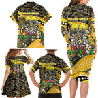 Merry Christmas AFL Richmond Tigers Family Matching Long Sleeve Bodycon Dress and Hawaiian Shirt Aboriginal Santa Football Mascot