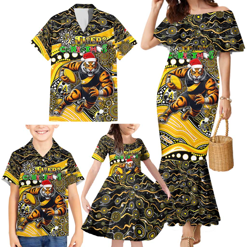 Merry Christmas AFL Richmond Tigers Family Matching Mermaid Dress and Hawaiian Shirt Aboriginal Santa Football Mascot