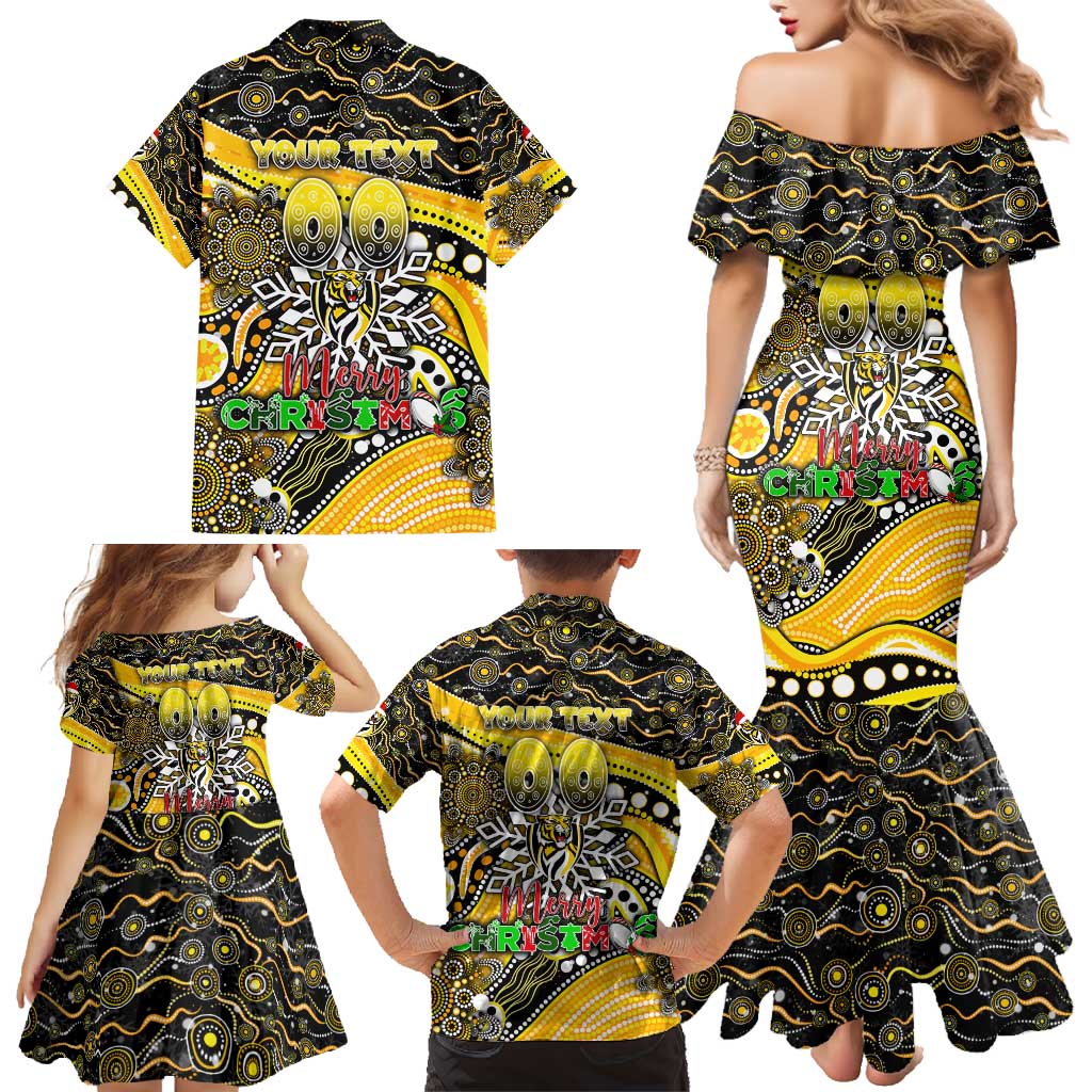 Merry Christmas AFL Richmond Tigers Family Matching Mermaid Dress and Hawaiian Shirt Aboriginal Santa Football Mascot
