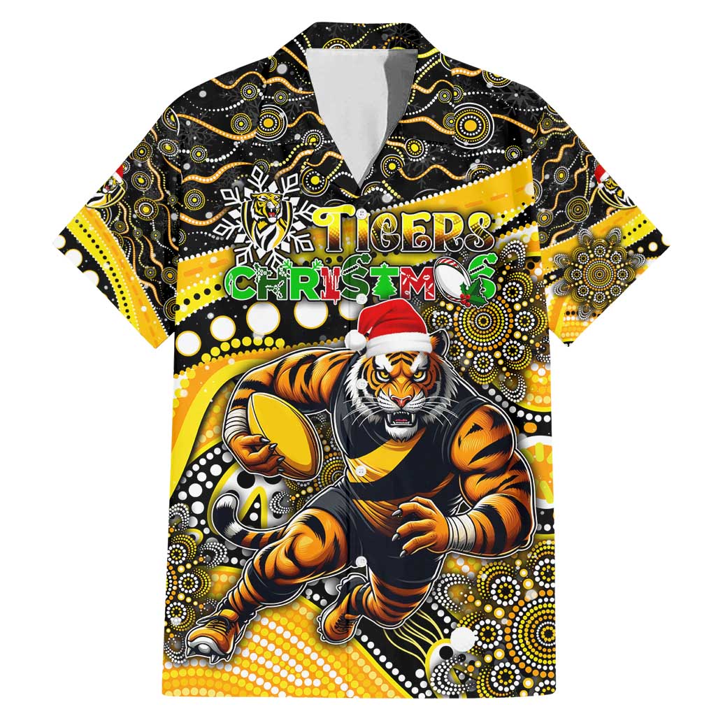 Merry Christmas AFL Richmond Tigers Family Matching Mermaid Dress and Hawaiian Shirt Aboriginal Santa Football Mascot