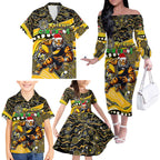 Merry Christmas AFL Richmond Tigers Family Matching Off The Shoulder Long Sleeve Dress and Hawaiian Shirt Aboriginal Santa Football Mascot