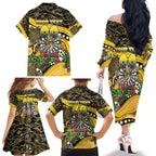 Merry Christmas AFL Richmond Tigers Family Matching Off The Shoulder Long Sleeve Dress and Hawaiian Shirt Aboriginal Santa Football Mascot