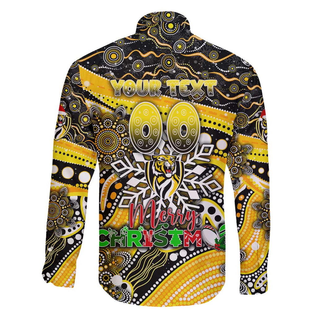 Merry Christmas AFL Richmond Tigers Family Matching Off The Shoulder Long Sleeve Dress and Hawaiian Shirt Aboriginal Santa Football Mascot
