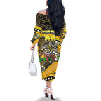 Merry Christmas AFL Richmond Tigers Family Matching Off The Shoulder Long Sleeve Dress and Hawaiian Shirt Aboriginal Santa Football Mascot