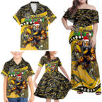 Merry Christmas AFL Richmond Tigers Family Matching Off Shoulder Maxi Dress and Hawaiian Shirt Aboriginal Santa Football Mascot