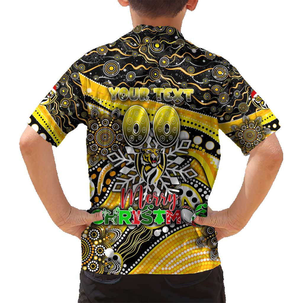 Merry Christmas AFL Richmond Tigers Family Matching Off Shoulder Maxi Dress and Hawaiian Shirt Aboriginal Santa Football Mascot