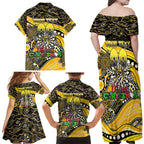 Merry Christmas AFL Richmond Tigers Family Matching Off Shoulder Maxi Dress and Hawaiian Shirt Aboriginal Santa Football Mascot