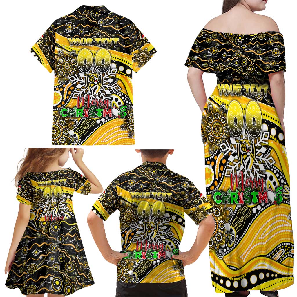 Merry Christmas AFL Richmond Tigers Family Matching Off Shoulder Maxi Dress and Hawaiian Shirt Aboriginal Santa Football Mascot