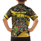 Merry Christmas AFL Richmond Tigers Family Matching Off Shoulder Short Dress and Hawaiian Shirt Aboriginal Santa Football Mascot