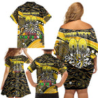 Merry Christmas AFL Richmond Tigers Family Matching Off Shoulder Short Dress and Hawaiian Shirt Aboriginal Santa Football Mascot