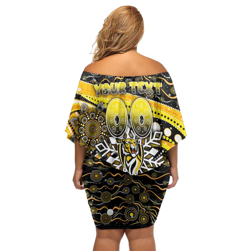 Merry Christmas AFL Richmond Tigers Family Matching Off Shoulder Short Dress and Hawaiian Shirt Aboriginal Santa Football Mascot