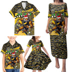 Merry Christmas AFL Richmond Tigers Family Matching Puletasi and Hawaiian Shirt Aboriginal Santa Football Mascot