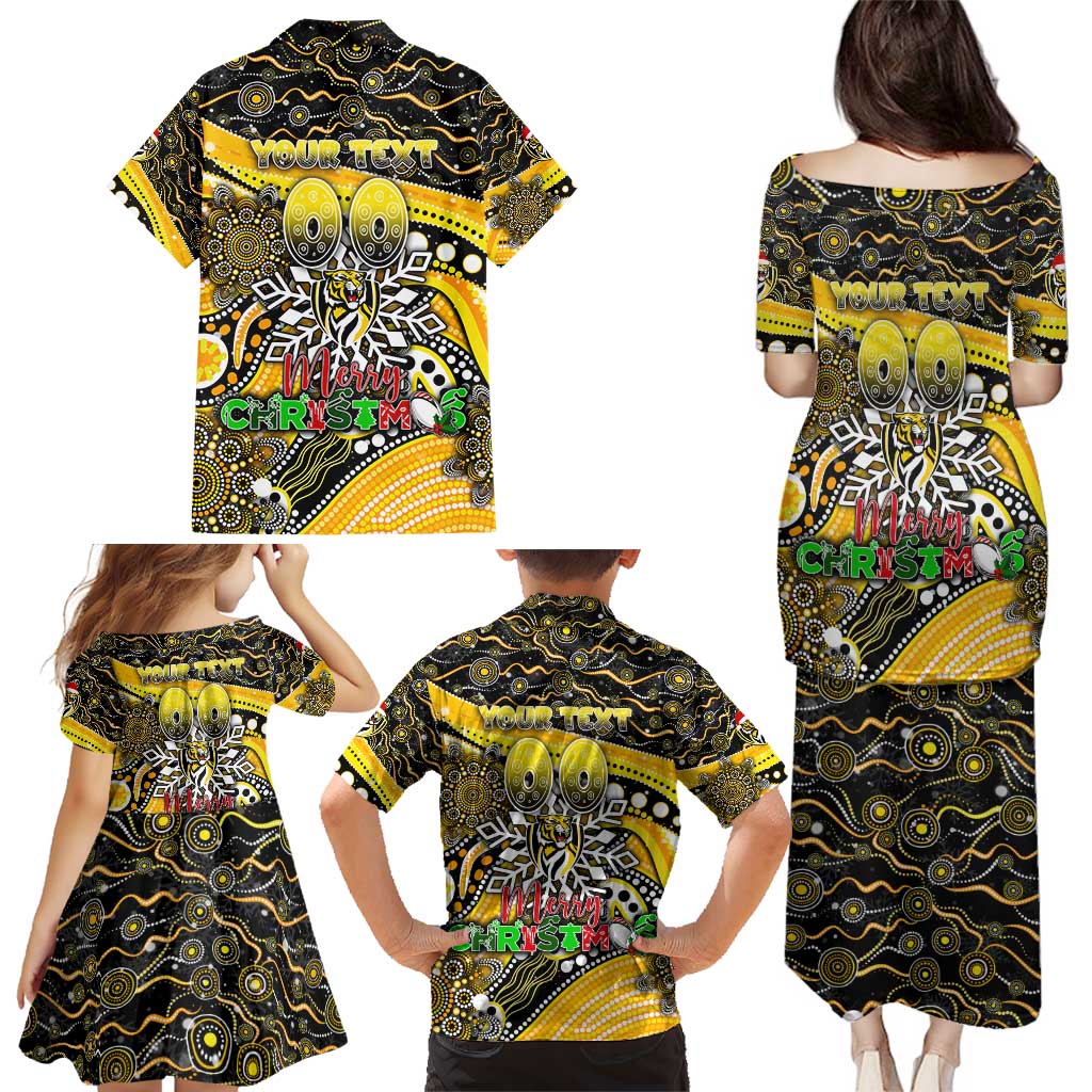 Merry Christmas AFL Richmond Tigers Family Matching Puletasi and Hawaiian Shirt Aboriginal Santa Football Mascot