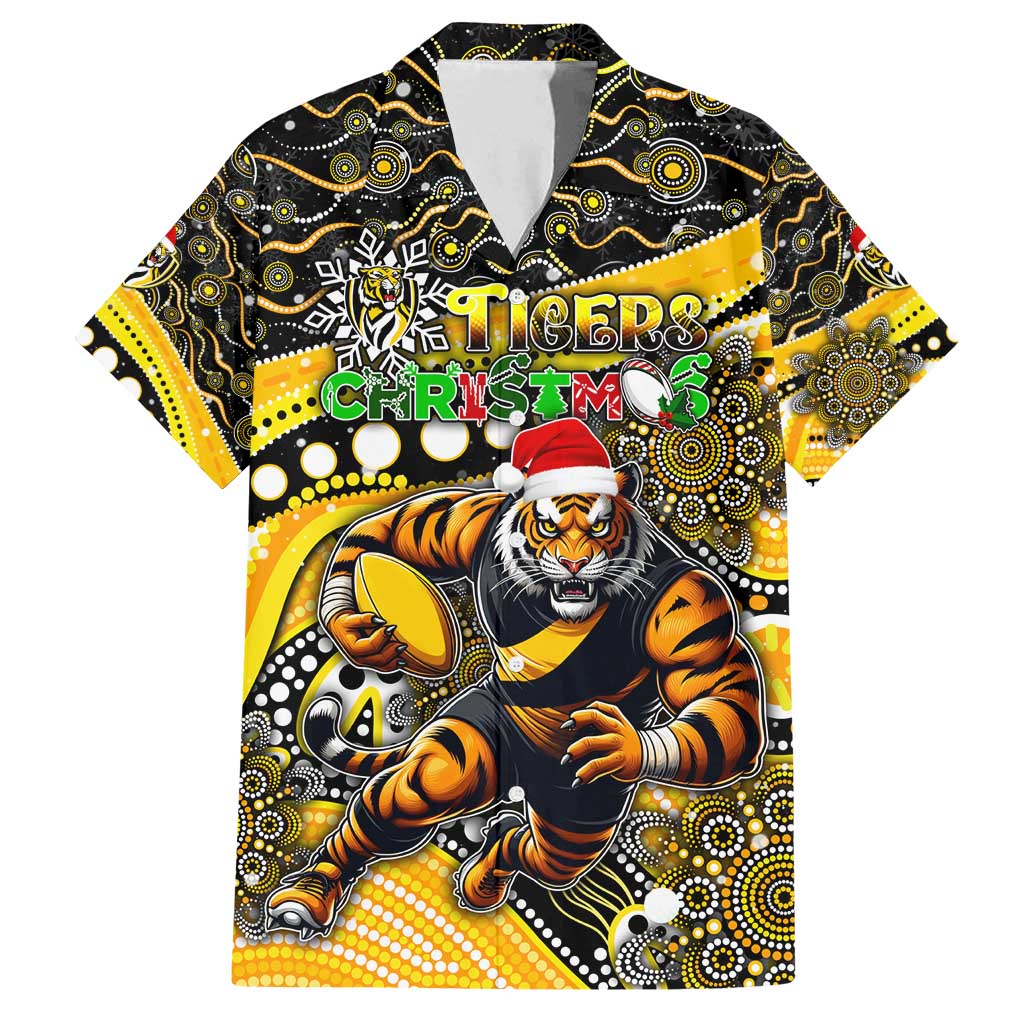 Merry Christmas AFL Richmond Tigers Family Matching Puletasi and Hawaiian Shirt Aboriginal Santa Football Mascot