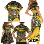 Merry Christmas AFL Richmond Tigers Family Matching Short Sleeve Bodycon Dress and Hawaiian Shirt Aboriginal Santa Football Mascot