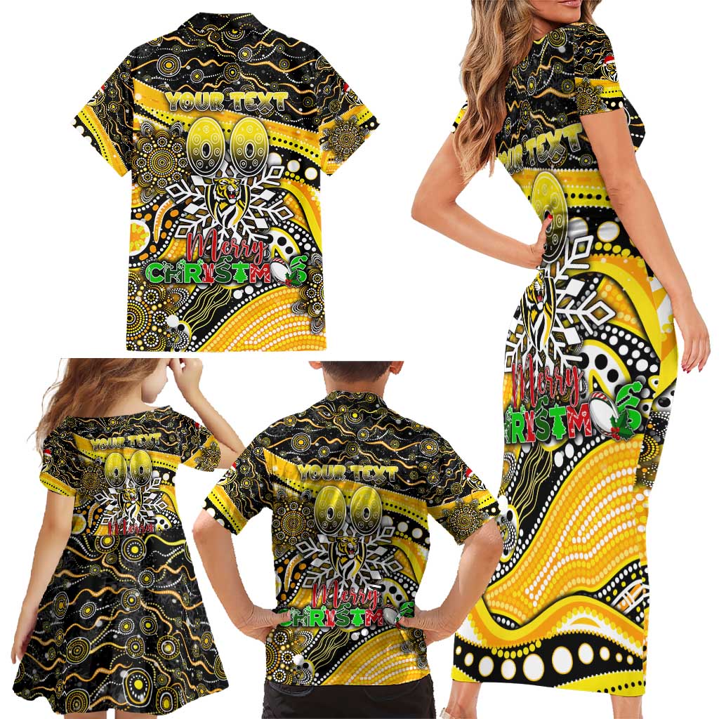 Merry Christmas AFL Richmond Tigers Family Matching Short Sleeve Bodycon Dress and Hawaiian Shirt Aboriginal Santa Football Mascot