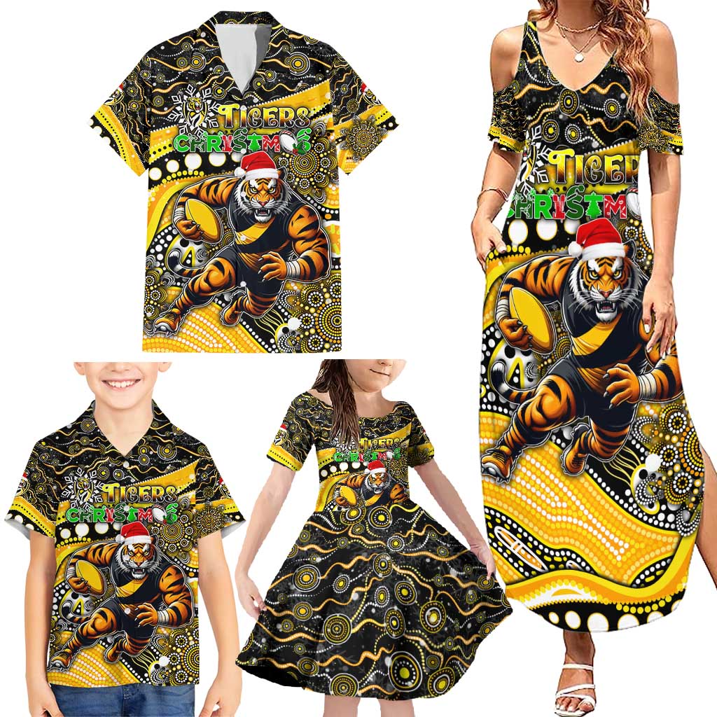 Merry Christmas AFL Richmond Tigers Family Matching Summer Maxi Dress and Hawaiian Shirt Aboriginal Santa Football Mascot