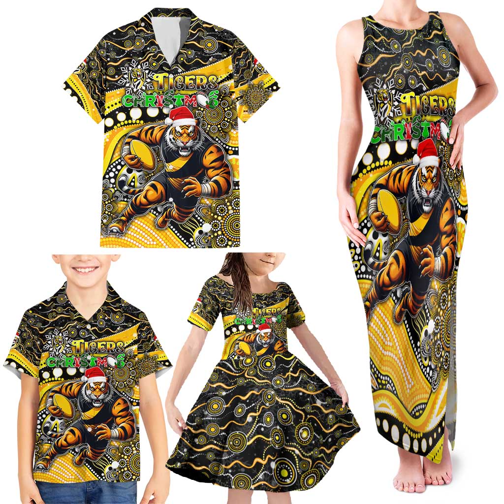 Merry Christmas AFL Richmond Tigers Family Matching Tank Maxi Dress and Hawaiian Shirt Aboriginal Santa Football Mascot