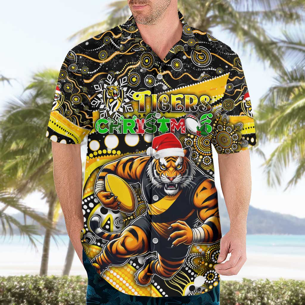 Merry Christmas AFL Richmond Tigers Hawaiian Shirt Aboriginal Santa Football Mascot