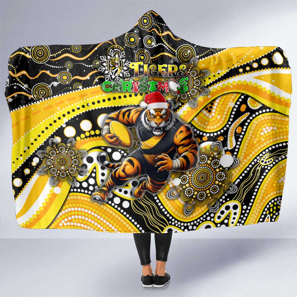 Merry Christmas AFL Richmond Tigers Hooded Blanket Aboriginal Santa Football Mascot