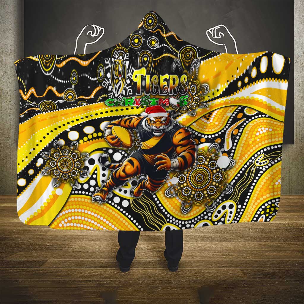 Merry Christmas AFL Richmond Tigers Hooded Blanket Aboriginal Santa Football Mascot