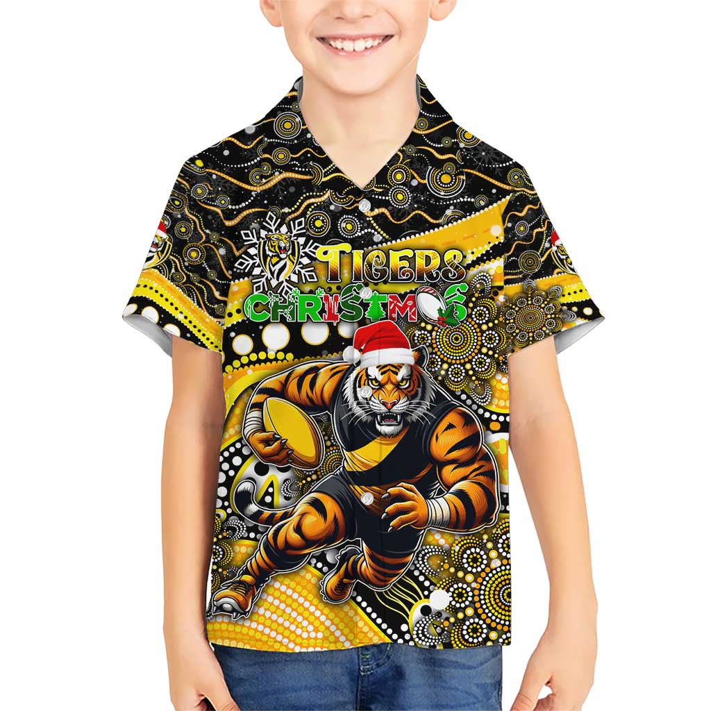 Merry Christmas AFL Richmond Tigers Kid Hawaiian Shirt Aboriginal Santa Football Mascot