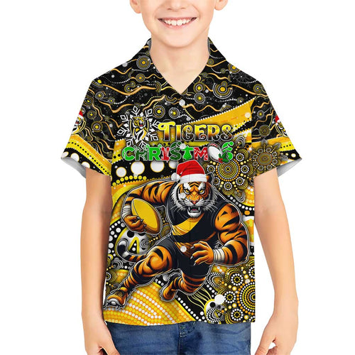 Merry Christmas AFL Richmond Tigers Kid Hawaiian Shirt Aboriginal Santa Football Mascot