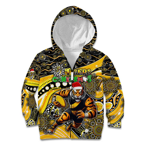 Merry Christmas AFL Richmond Tigers Kid Hoodie Aboriginal Santa Football Mascot