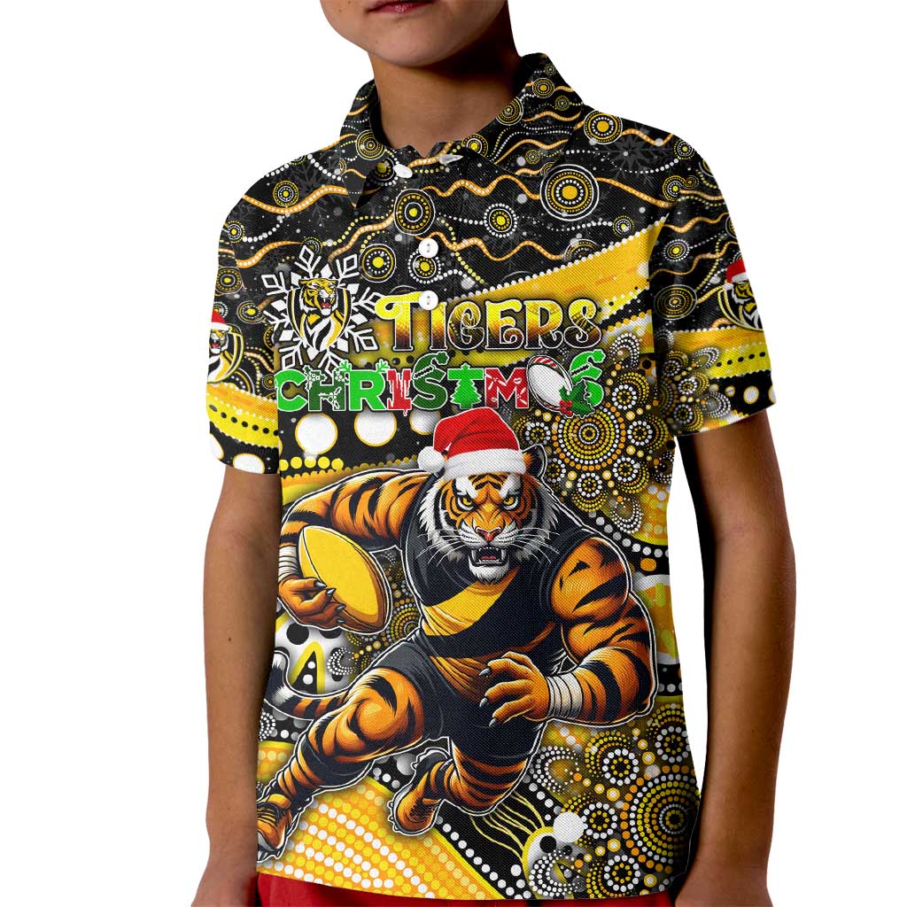 Merry Christmas AFL Richmond Tigers Kid Polo Shirt Aboriginal Santa Football Mascot