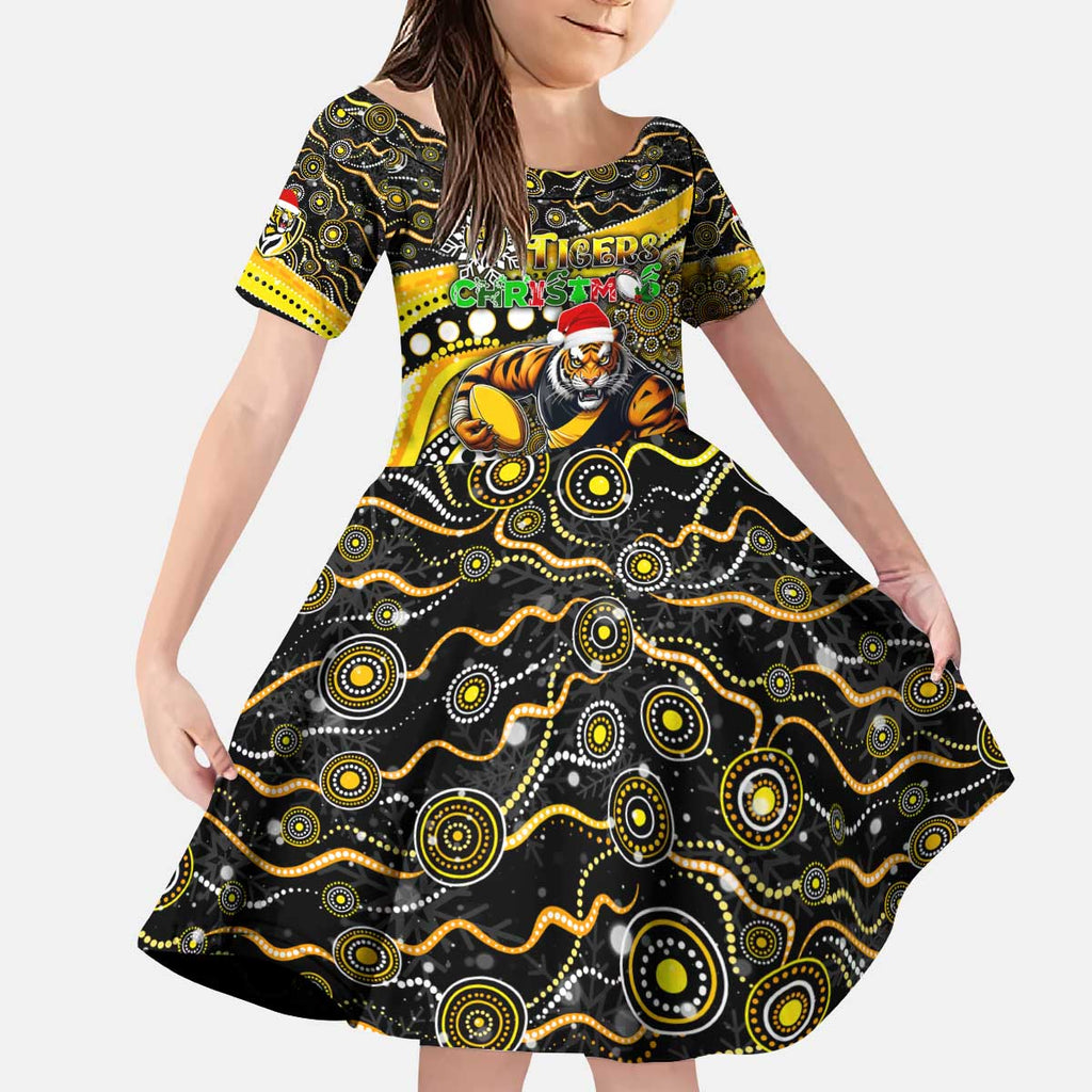 Merry Christmas AFL Richmond Tigers Kid Short Sleeve Dress Aboriginal Santa Football Mascot
