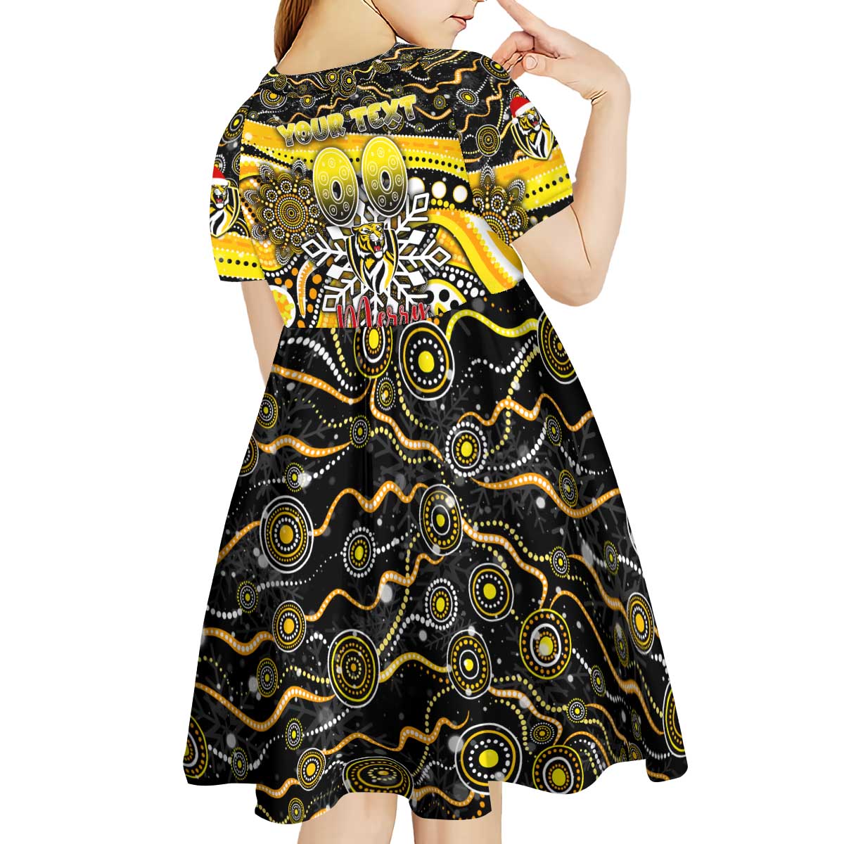 Merry Christmas AFL Richmond Tigers Kid Short Sleeve Dress Aboriginal Santa Football Mascot