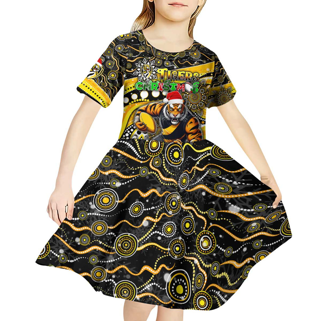 Merry Christmas AFL Richmond Tigers Kid Short Sleeve Dress Aboriginal Santa Football Mascot