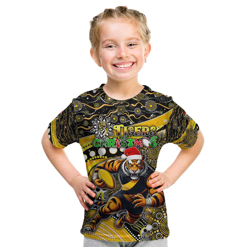 Merry Christmas AFL Richmond Tigers Kid T Shirt Aboriginal Santa Football Mascot
