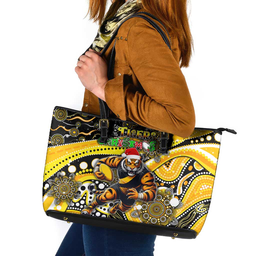 Merry Christmas AFL Richmond Tigers Leather Tote Bag Aboriginal Santa Football Mascot
