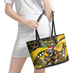 Merry Christmas AFL Richmond Tigers Leather Tote Bag Aboriginal Santa Football Mascot