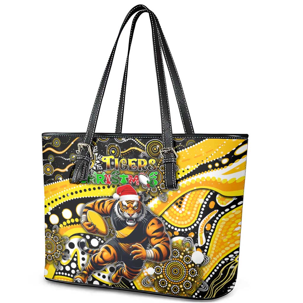 Merry Christmas AFL Richmond Tigers Leather Tote Bag Aboriginal Santa Football Mascot