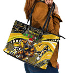 Merry Christmas AFL Richmond Tigers Leather Tote Bag Aboriginal Santa Football Mascot