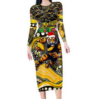 Merry Christmas AFL Richmond Tigers Long Sleeve Bodycon Dress Aboriginal Santa Football Mascot