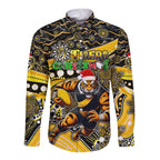 Merry Christmas AFL Richmond Tigers Long Sleeve Button Shirt Aboriginal Santa Football Mascot