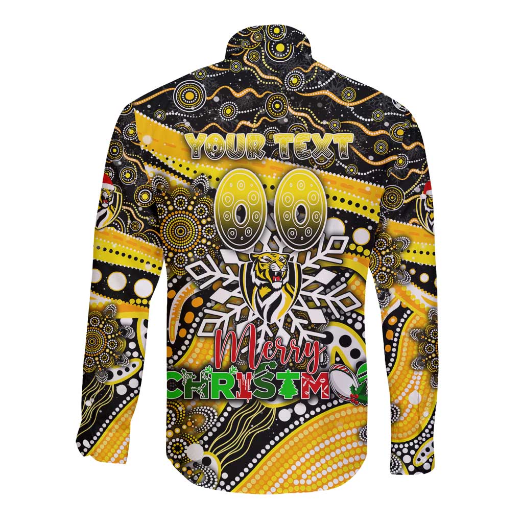 Merry Christmas AFL Richmond Tigers Long Sleeve Button Shirt Aboriginal Santa Football Mascot