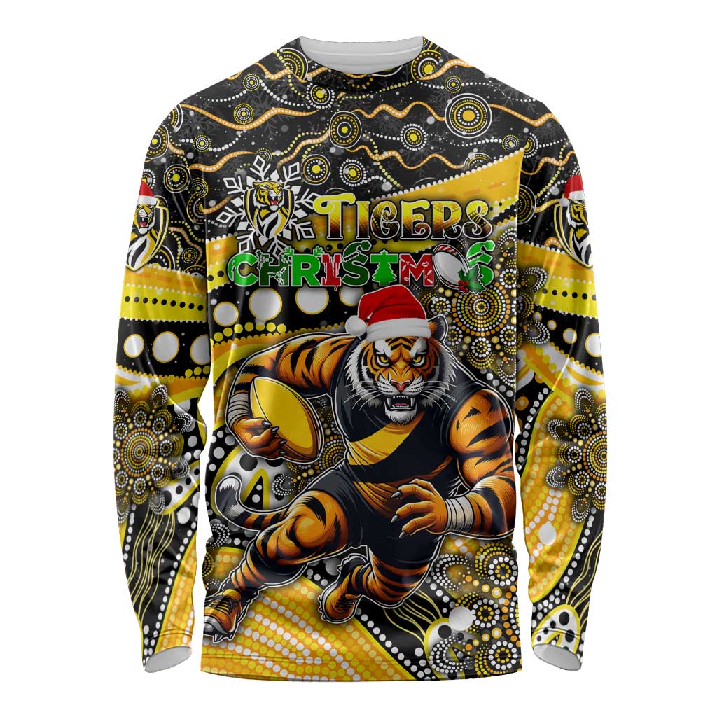 Merry Christmas AFL Richmond Tigers Long Sleeve Shirt Aboriginal Santa Football Mascot