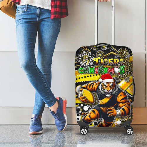 Merry Christmas AFL Richmond Tigers Luggage Cover Aboriginal Santa Football Mascot