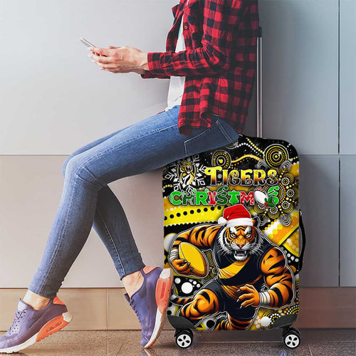 Merry Christmas AFL Richmond Tigers Luggage Cover Aboriginal Santa Football Mascot