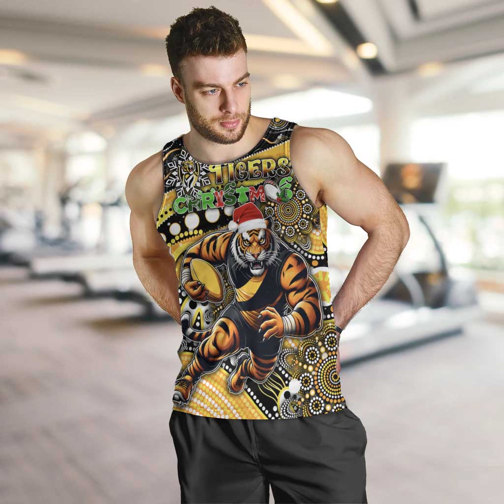 Merry Christmas AFL Richmond Tigers Men Tank Top Aboriginal Santa Football Mascot