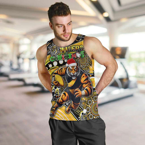 Merry Christmas AFL Richmond Tigers Men Tank Top Aboriginal Santa Football Mascot