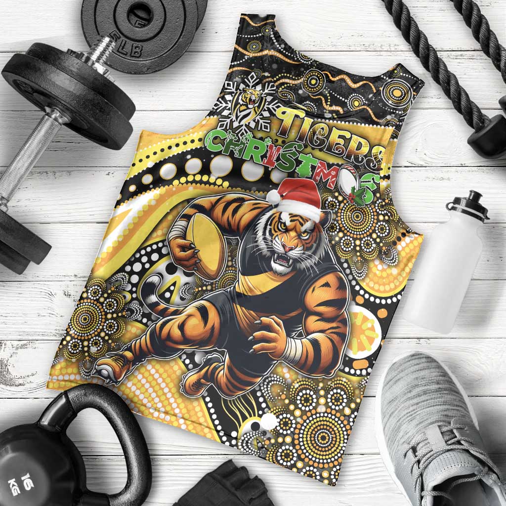 Merry Christmas AFL Richmond Tigers Men Tank Top Aboriginal Santa Football Mascot