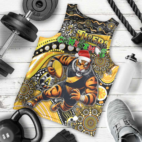 Merry Christmas AFL Richmond Tigers Men Tank Top Aboriginal Santa Football Mascot